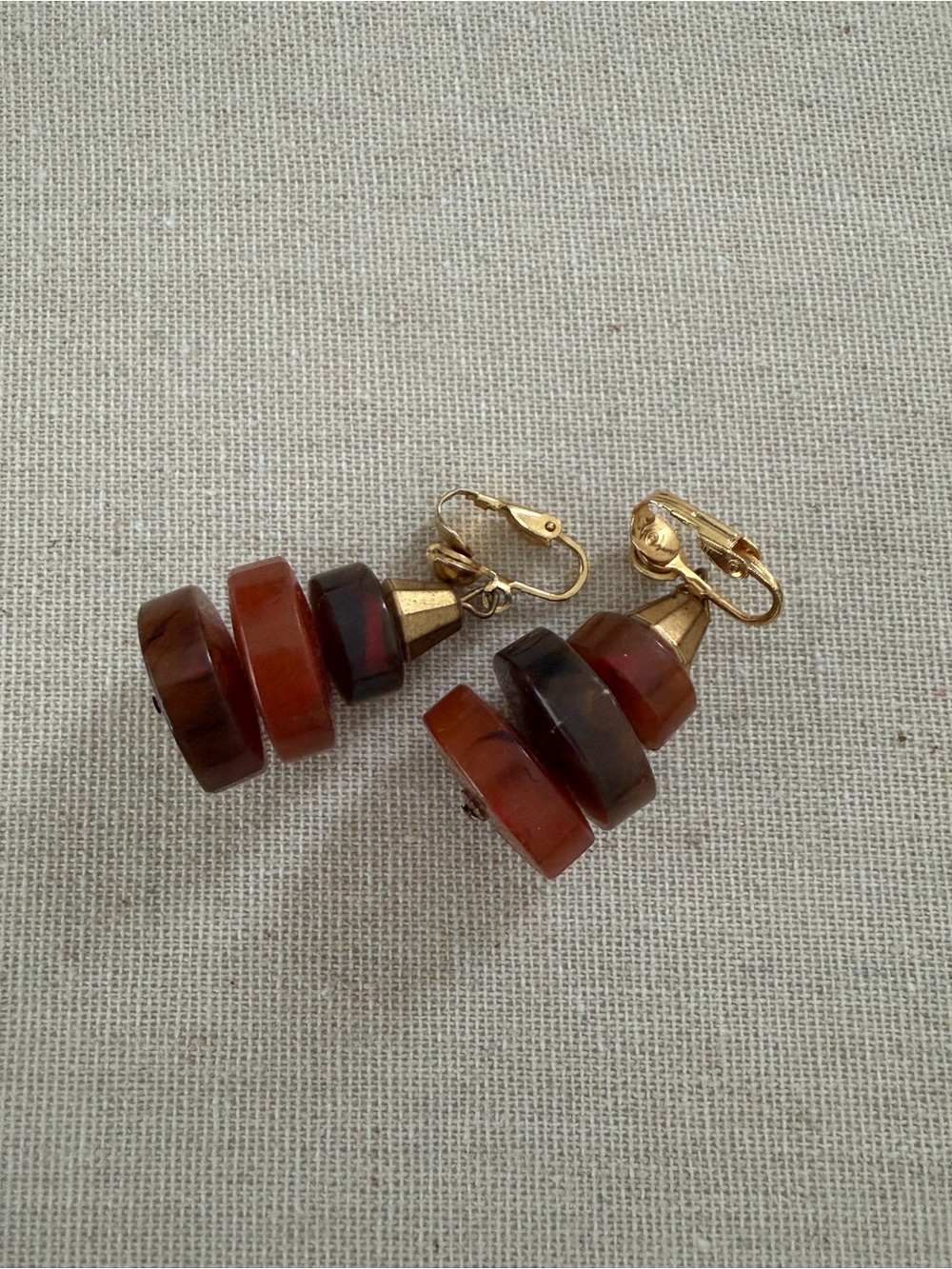 Vintage mid century modern brown earrings tortoise Bakelite